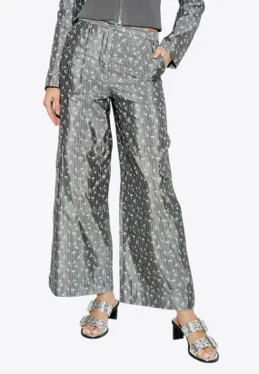 Floral Jacquard Wide-Leg Cargo Pants