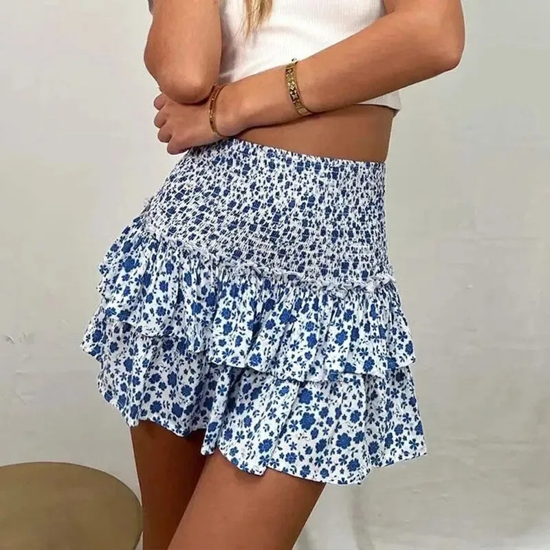 Floral Ruffle Mini Skirt