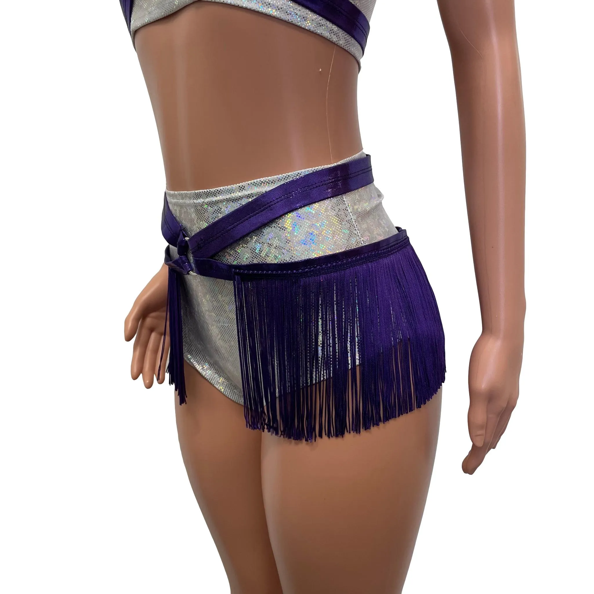 Fringe Harness Skirt in Purple Mystique Metallic | Rave Body Harness Bottom w/ Fringe