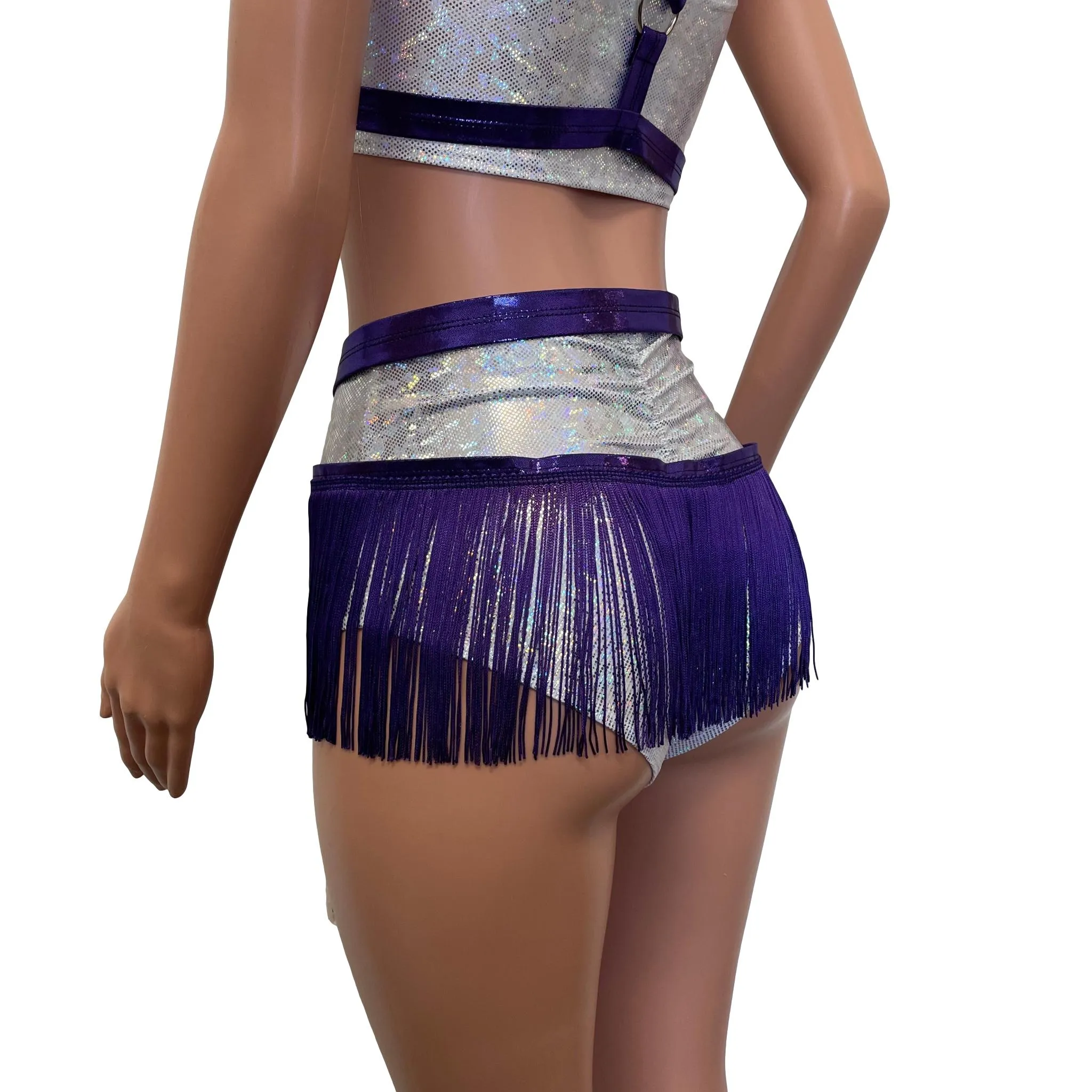 Fringe Harness Skirt in Purple Mystique Metallic | Rave Body Harness Bottom w/ Fringe