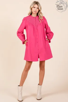 GEE GEE BUTTON DOWN SMOCKED DRESS
