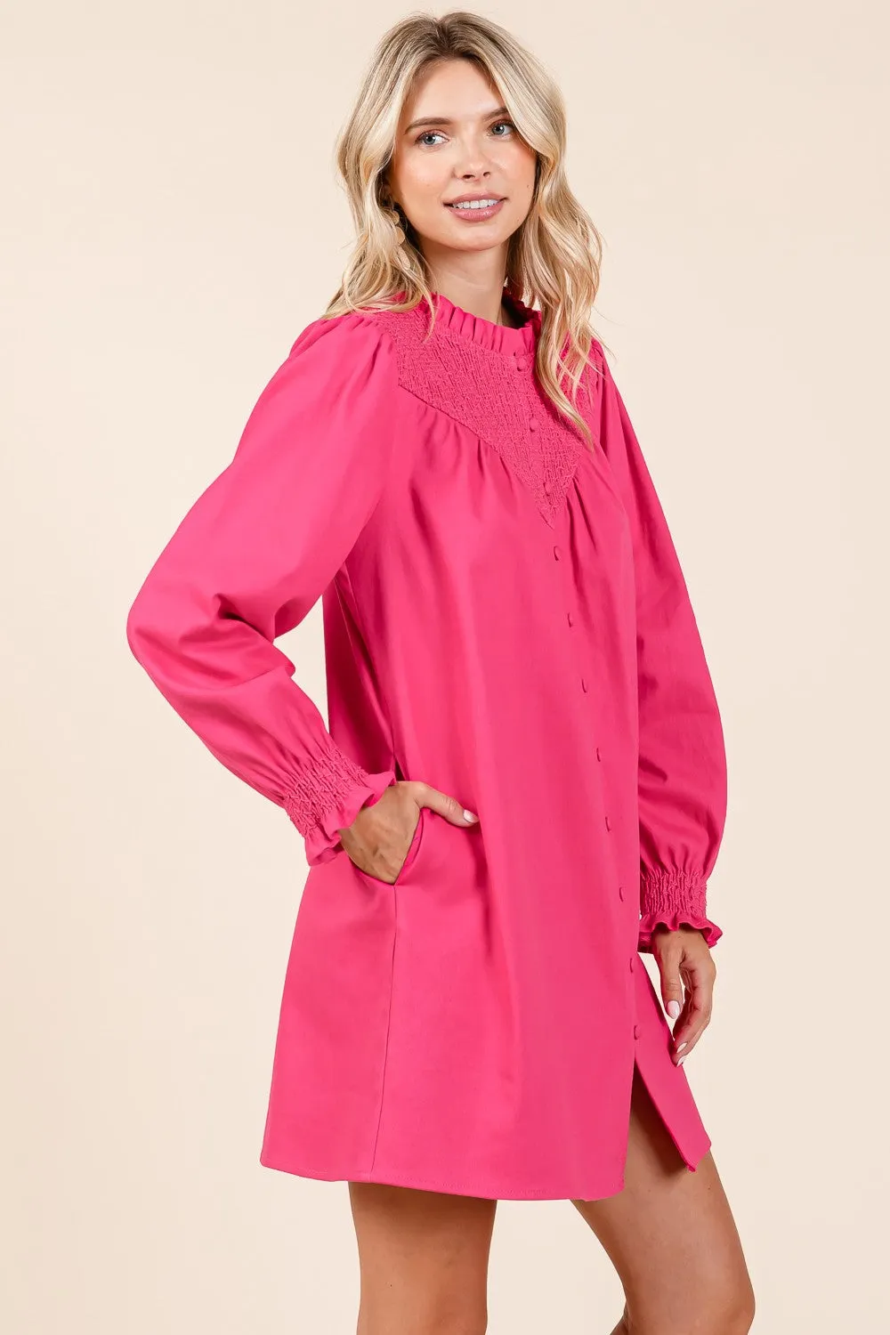 GEE GEE BUTTON DOWN SMOCKED DRESS
