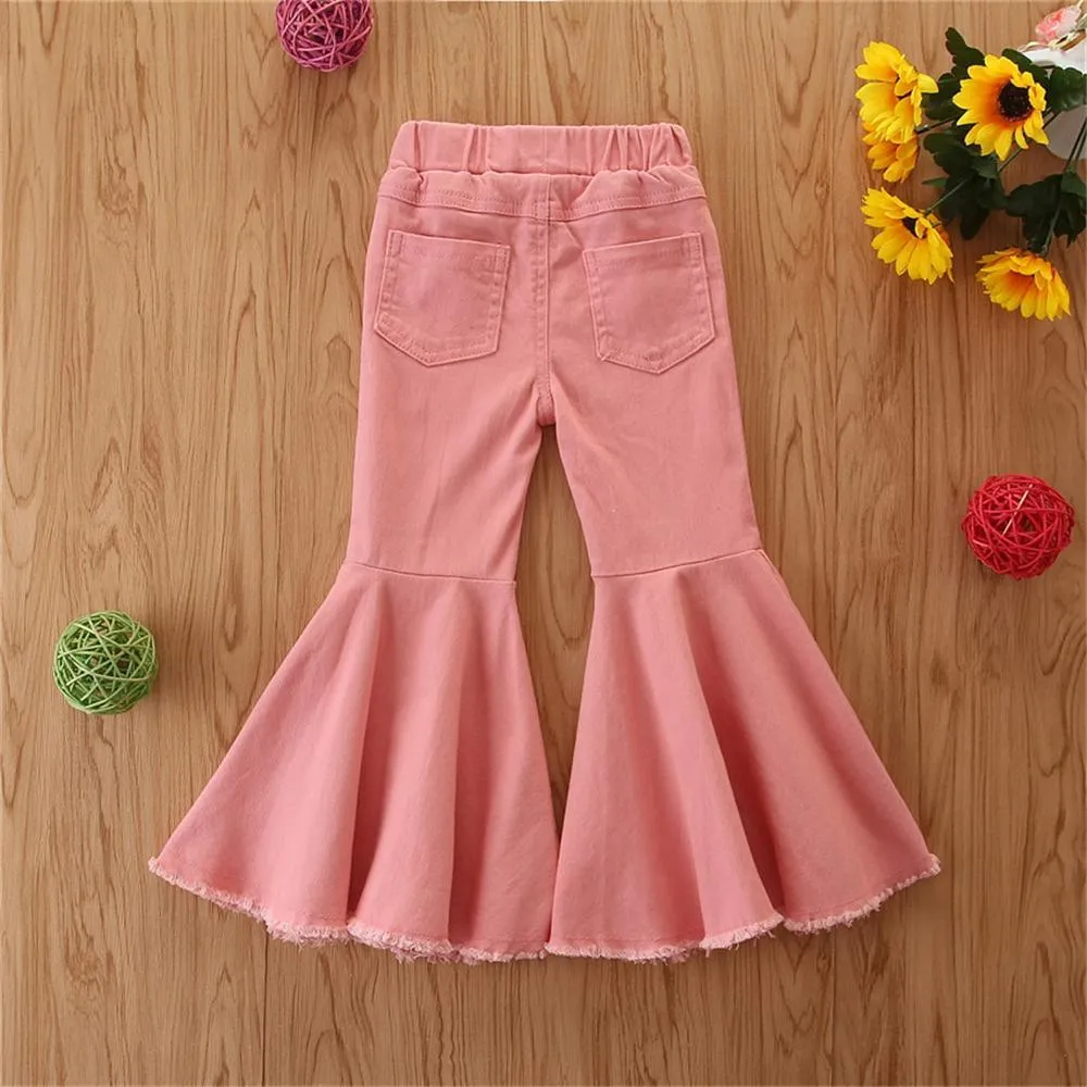 Girls Pink Ripped Denim Flared Jeans Buy Wholesale Kids Clothes