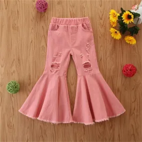 Girls Pink Ripped Denim Flared Jeans Buy Wholesale Kids Clothes
