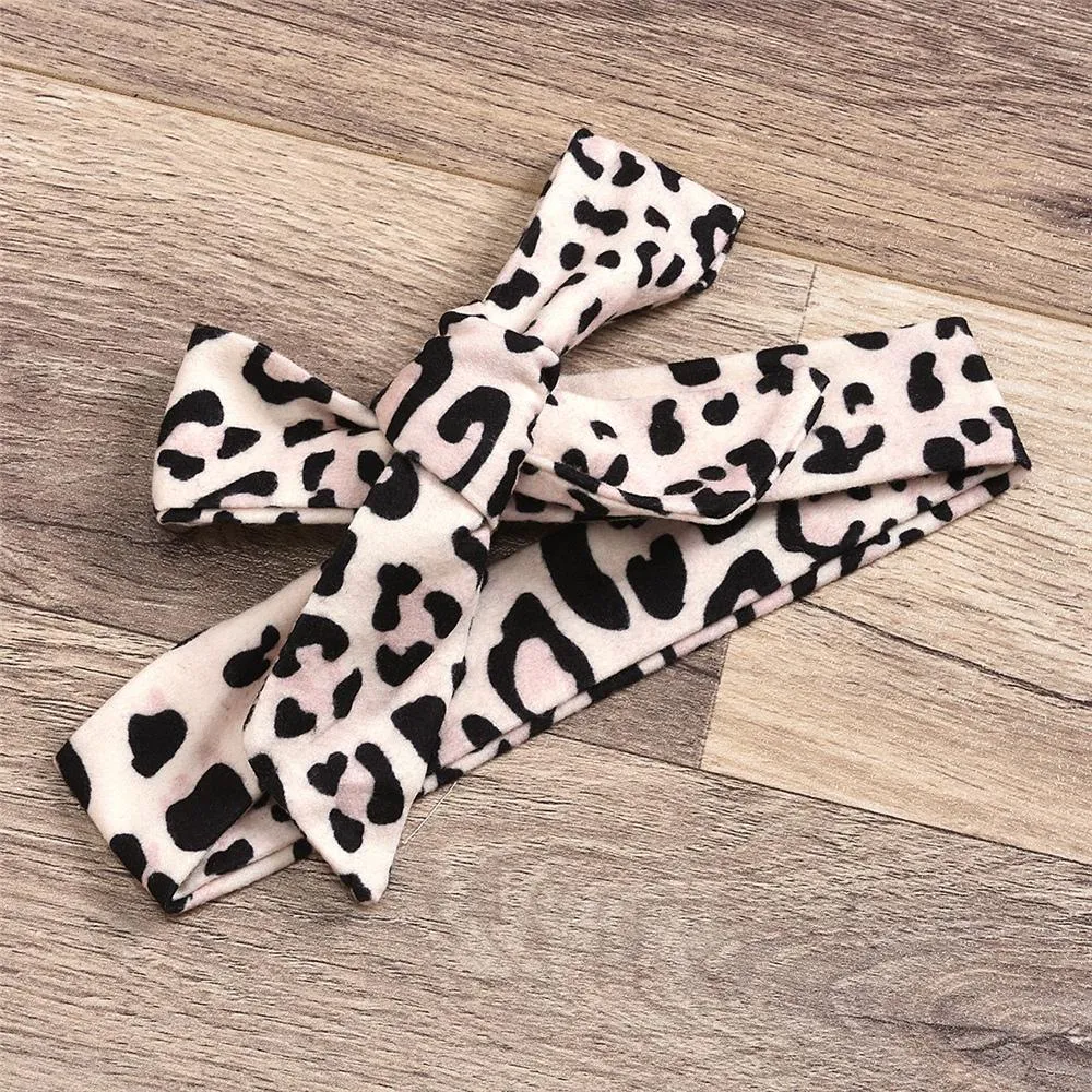 Girls Sleeveless Solid Color Tie Up Top & Leopard Flared Pants Wholesale Little Girls clothing