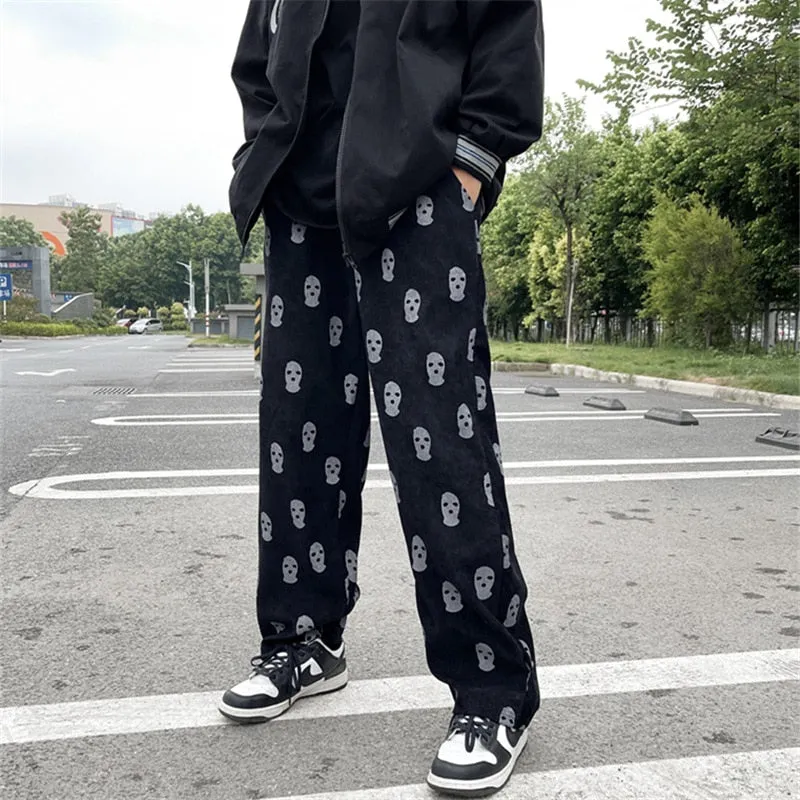 Gothic Skull Full Print Baggy Straight Pants