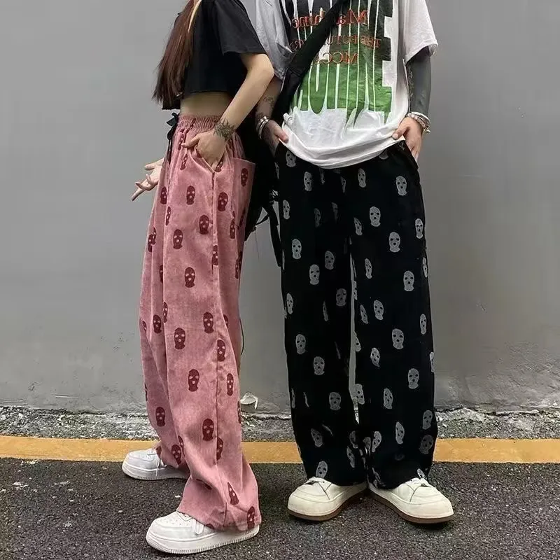 Gothic Skull Full Print Baggy Straight Pants