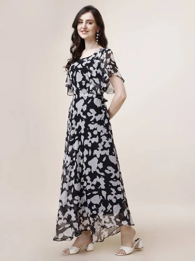 Graceful Georgette Fit and Flare Maxi Dress