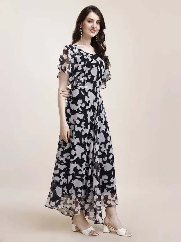 Graceful Georgette Fit and Flare Maxi Dress