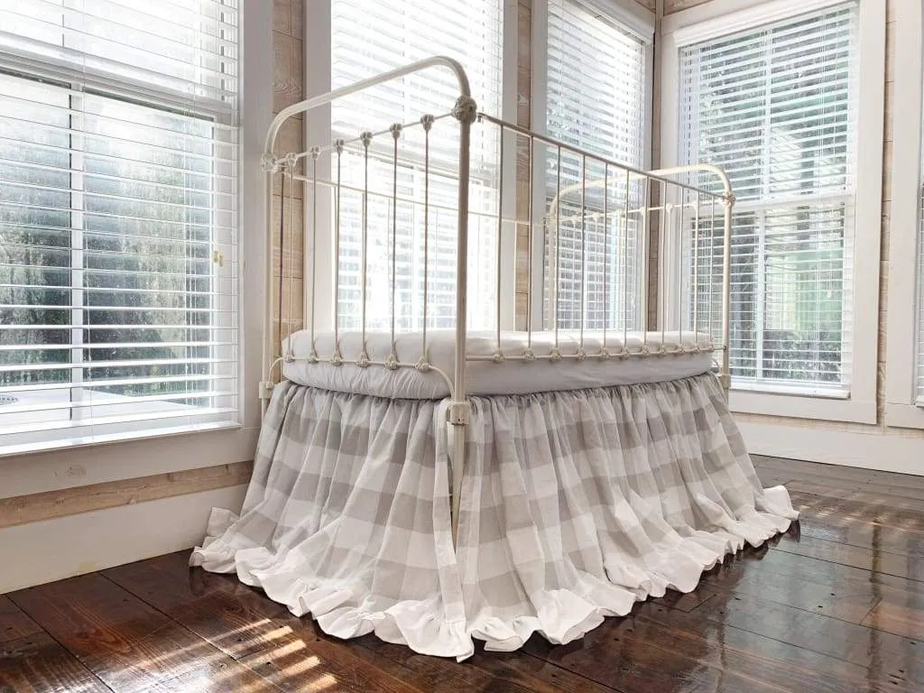 Grey Buffalo Check Ruffled Crib Skirt