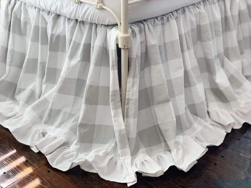 Grey Buffalo Check Ruffled Crib Skirt