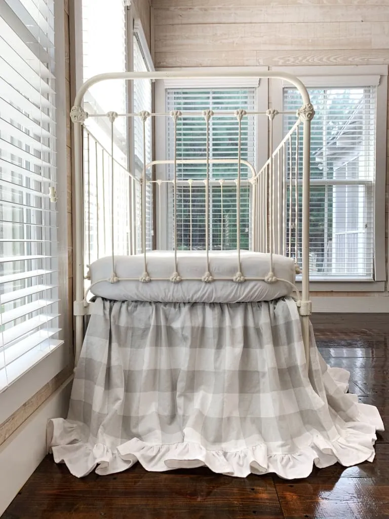 Grey Buffalo Check Ruffled Crib Skirt