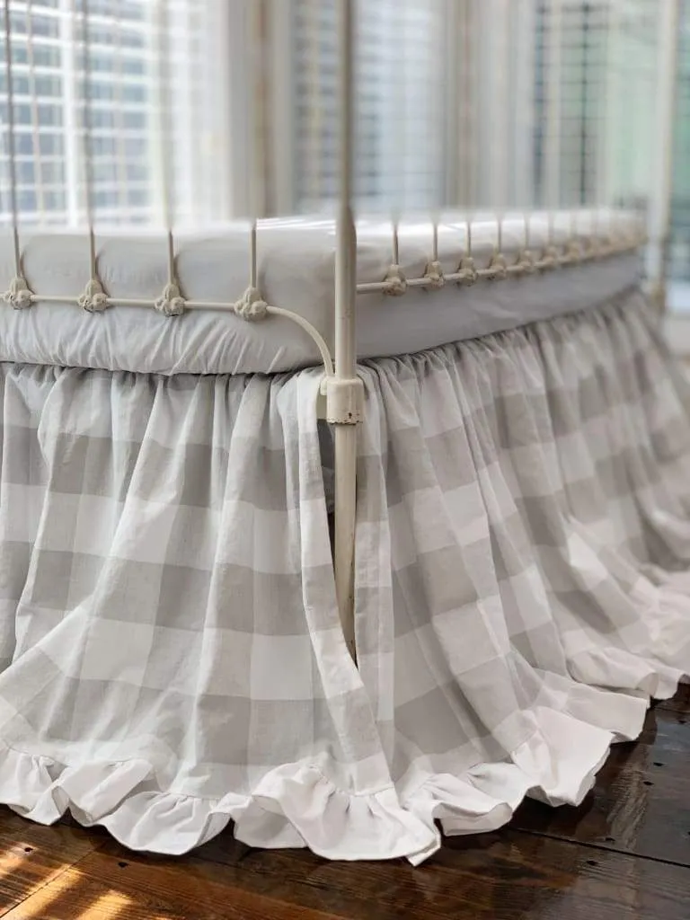 Grey Buffalo Check Ruffled Crib Skirt