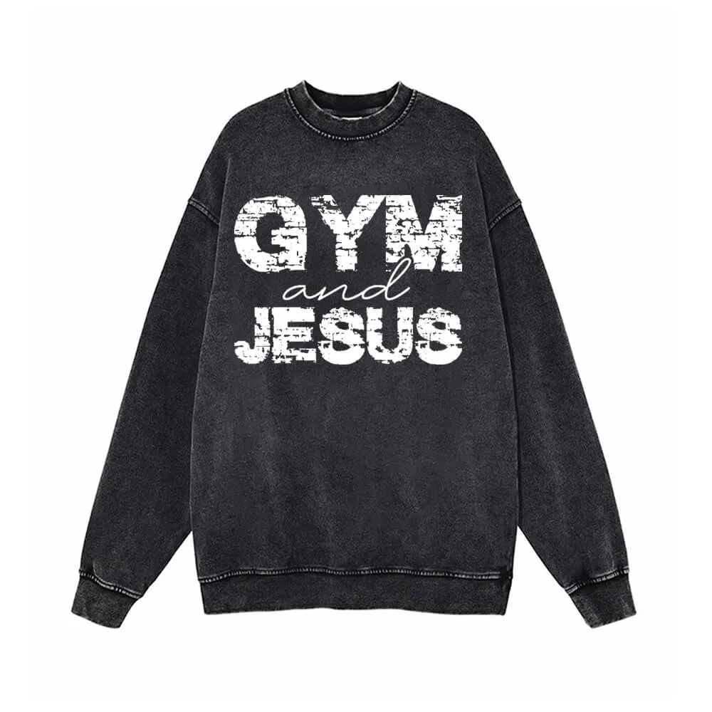 Gym And Jesus Letters Vintage Washed Sweatshirt