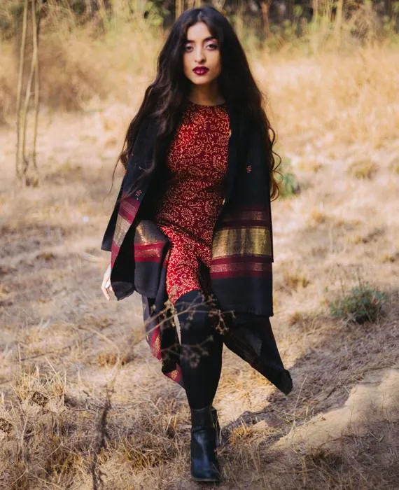 Handwoven and Embroidered Woolen Open Shawl Jacket