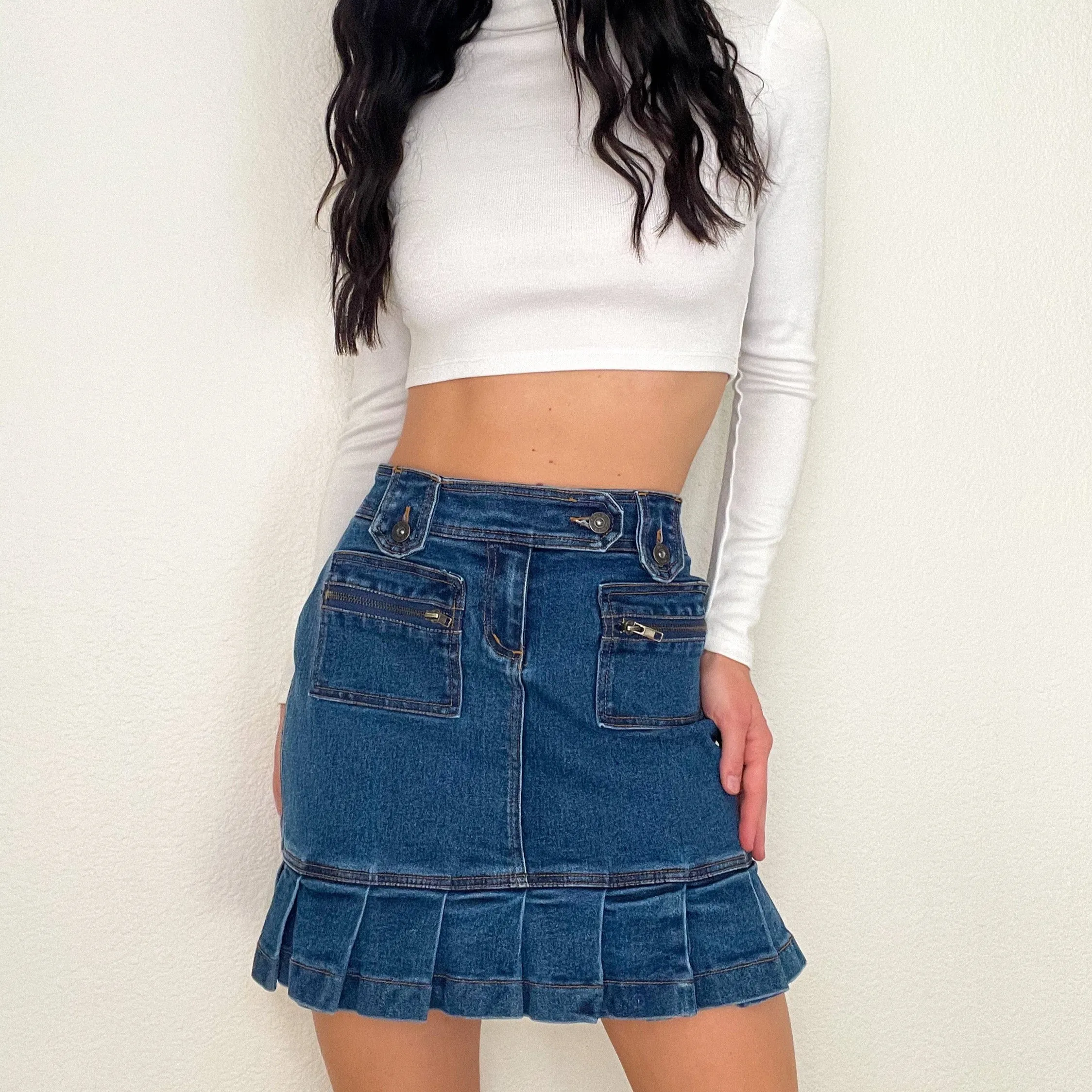 High Waist Denim Ruffle Skirt