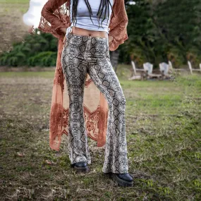 High Waisted Soft Touch Snake Print Flared Pants