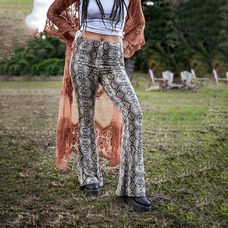 High Waisted Soft Touch Snake Print Flared Pants