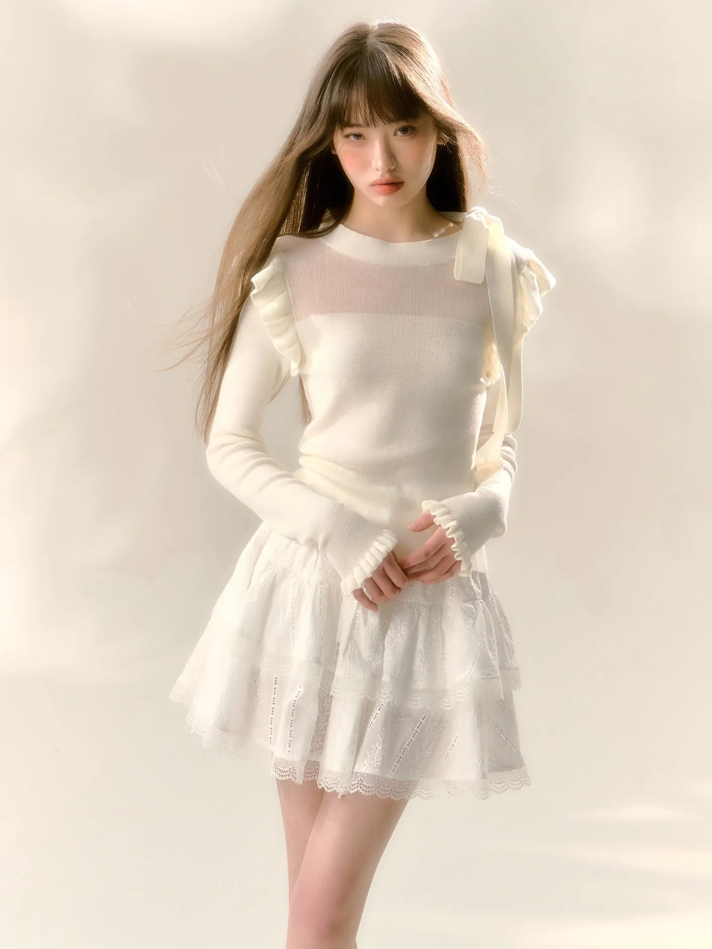 Hollow Lace Double Layer Cake Skirt