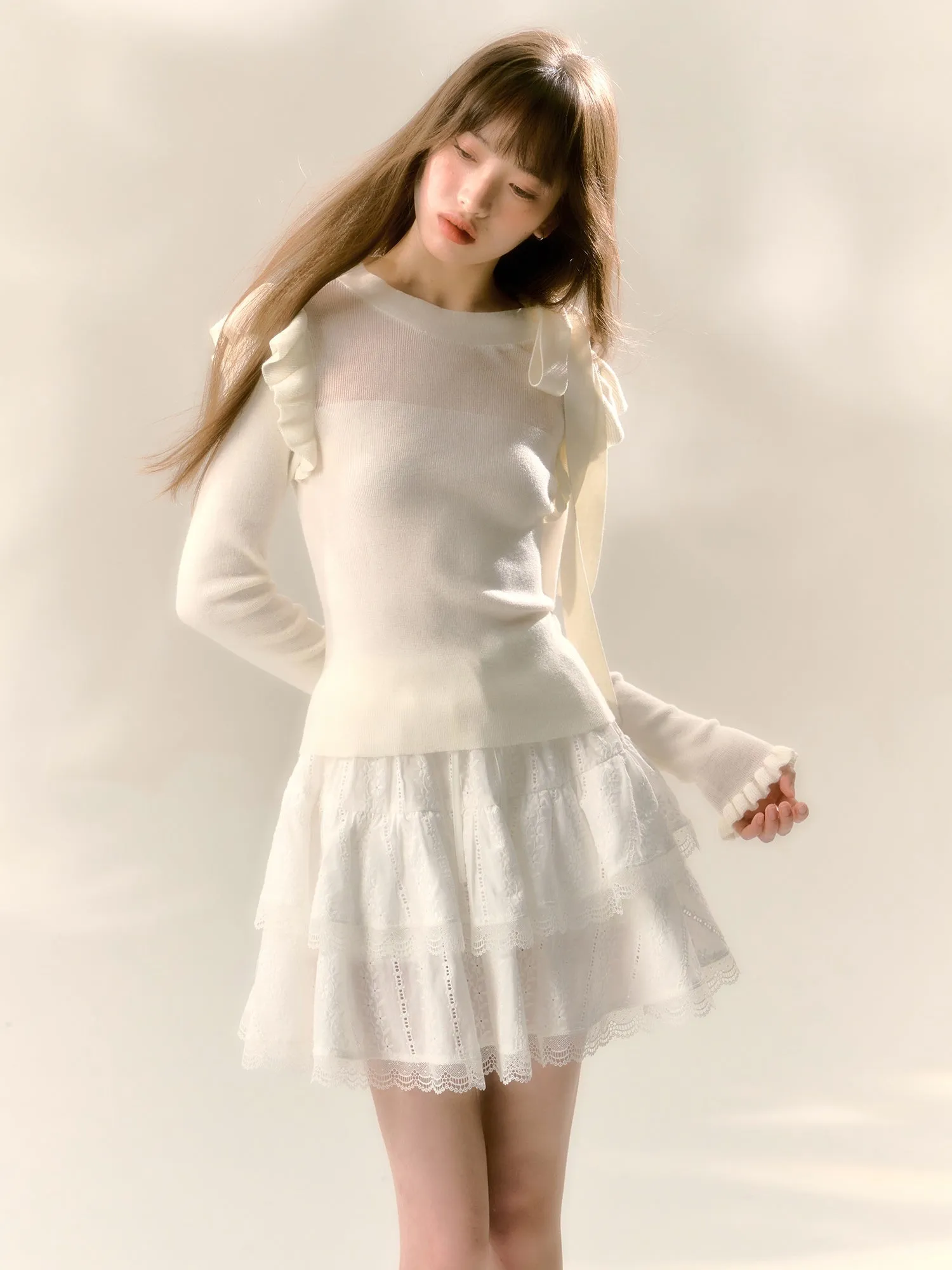 Hollow Lace Double Layer Cake Skirt