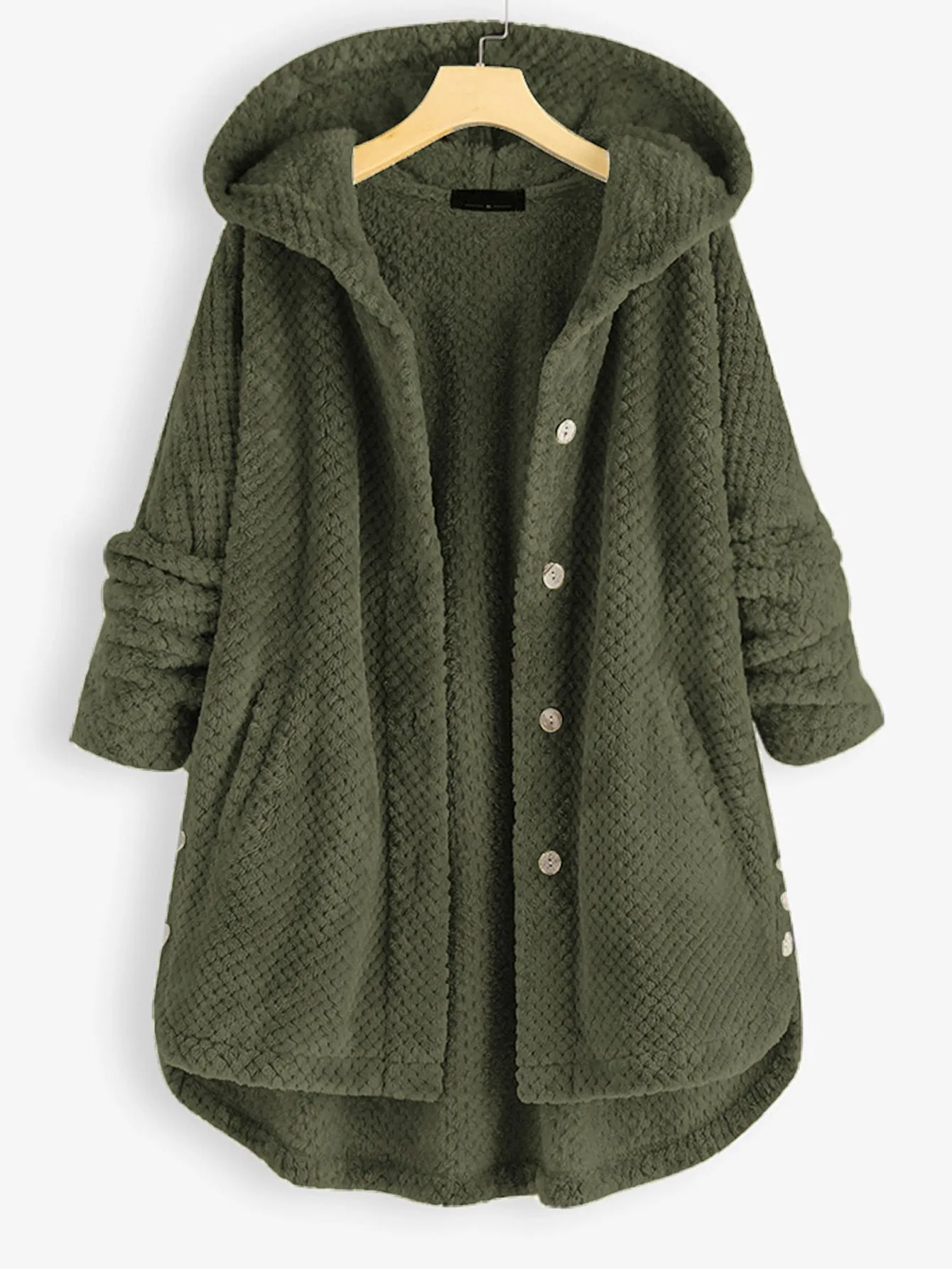 Hooded Faux Fur Coats for Women Long Teddy Bear Jacket Button Fluffy Pullover Loose Sweater