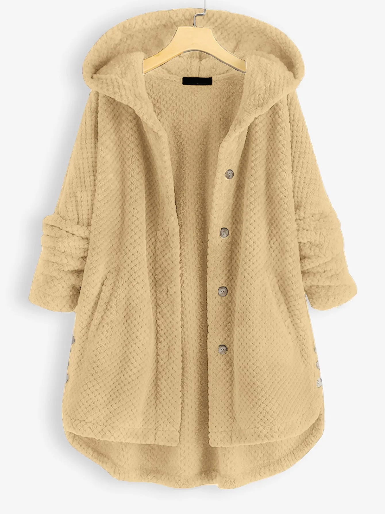 Hooded Faux Fur Coats for Women Long Teddy Bear Jacket Button Fluffy Pullover Loose Sweater