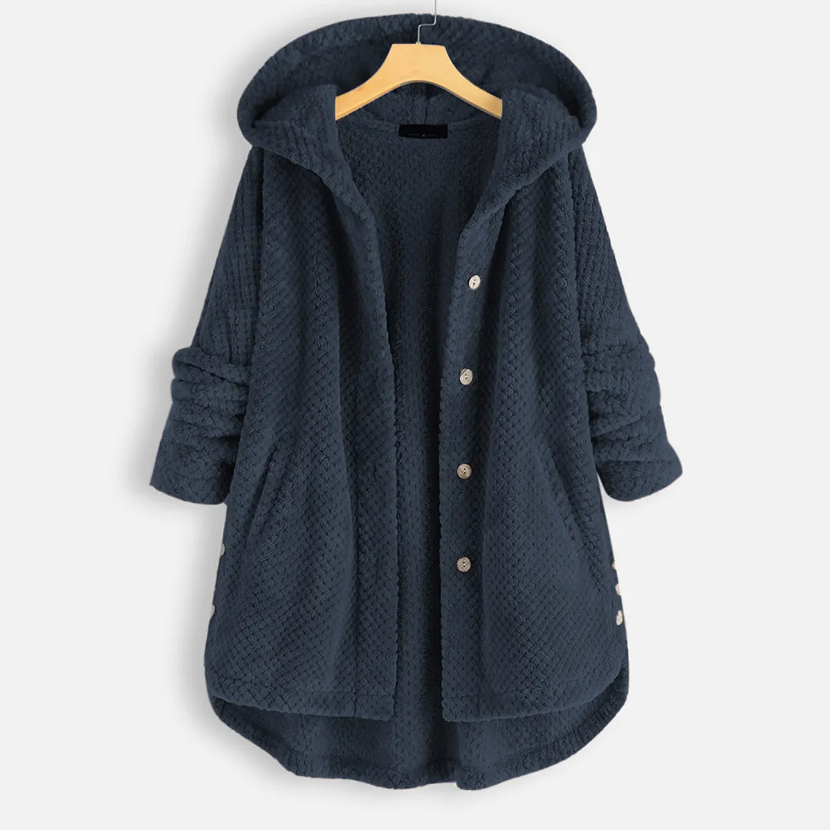 Hooded Faux Fur Coats for Women Long Teddy Bear Jacket Button Fluffy Pullover Loose Sweater