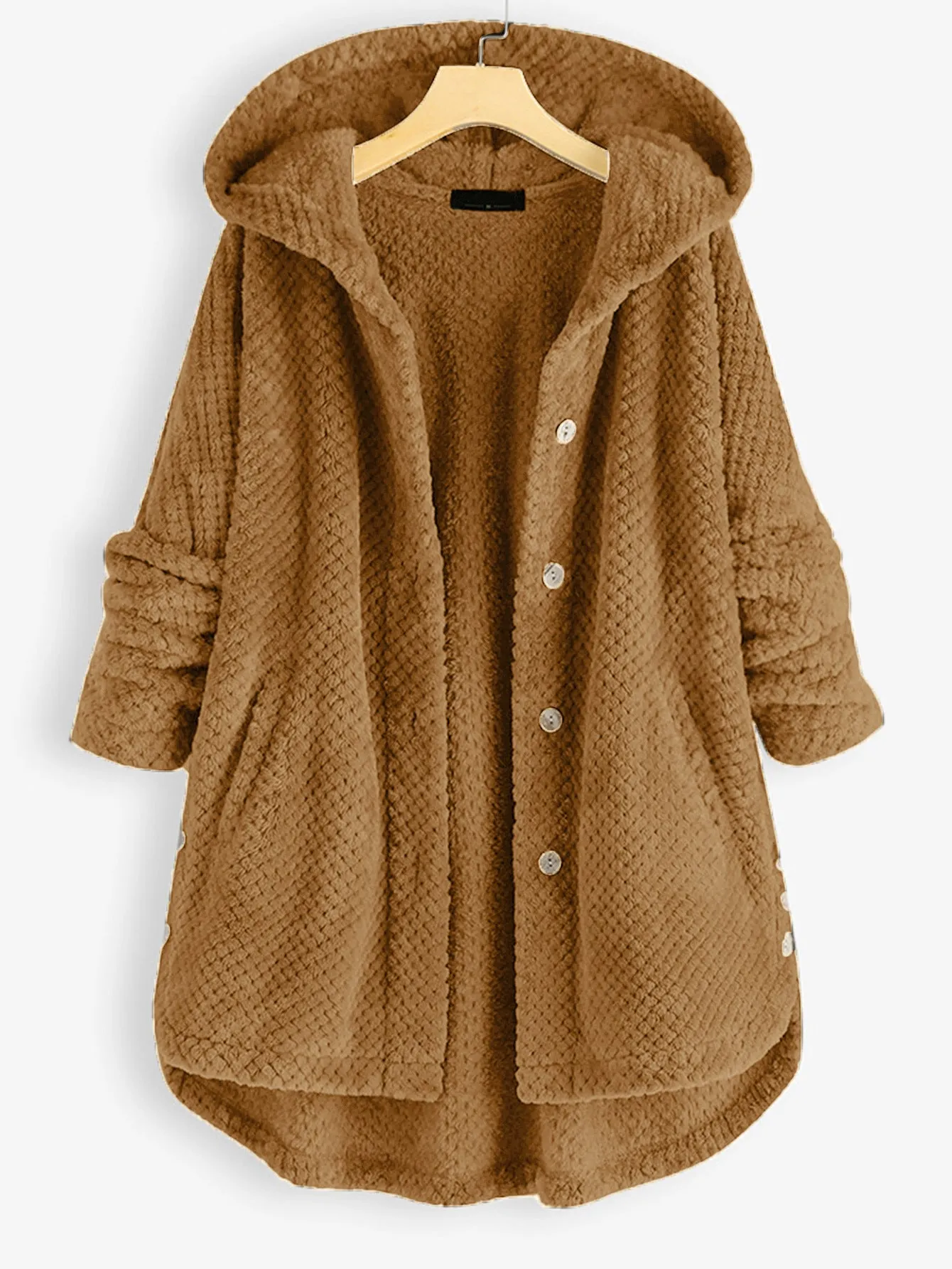 Hooded Faux Fur Coats for Women Long Teddy Bear Jacket Button Fluffy Pullover Loose Sweater