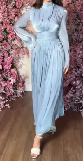 Ice Silk Draped Long Sleeve Dress
