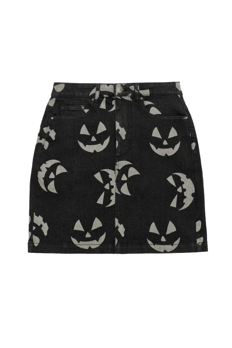 Jack O Lantern Denim Mini Skirt