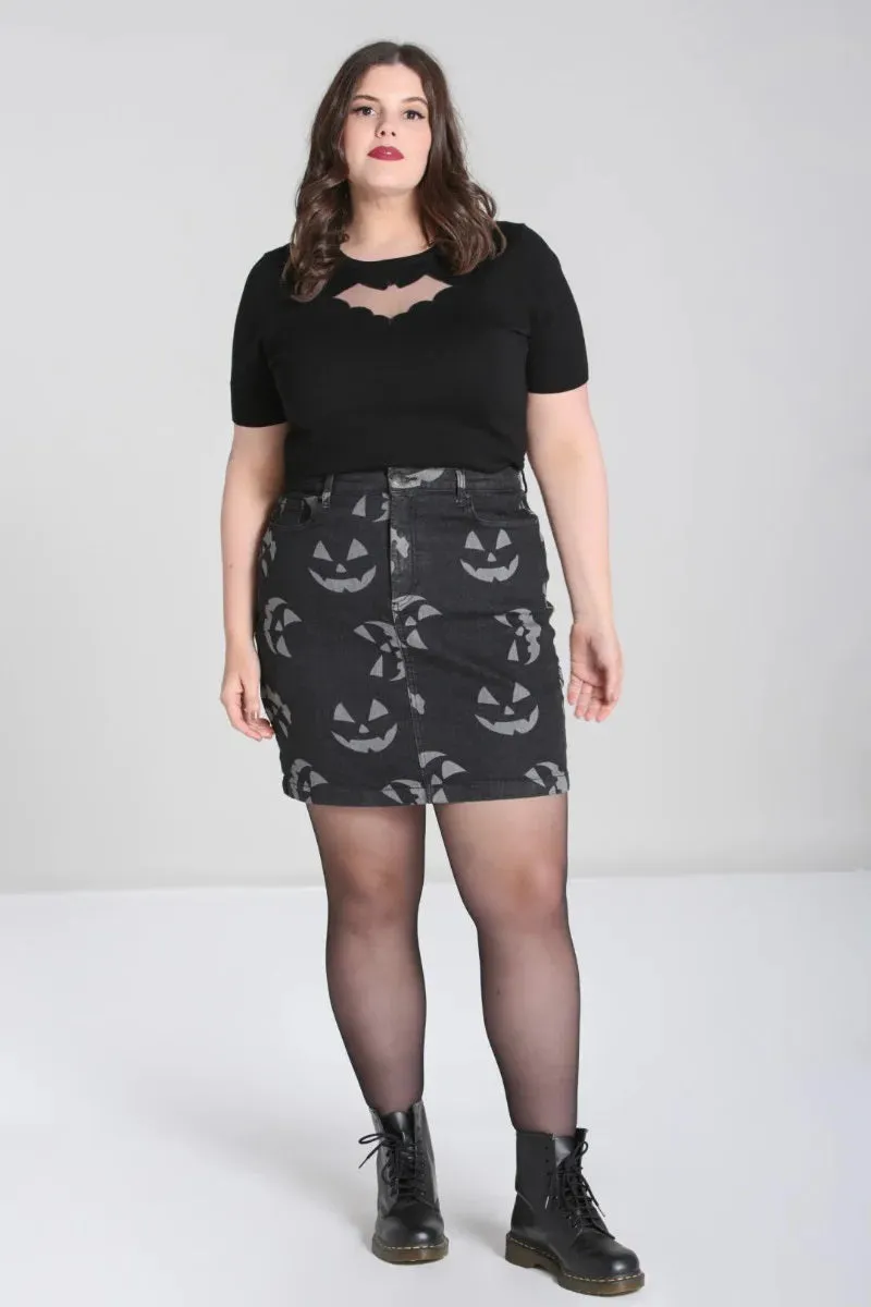 Jack O Lantern Denim Mini Skirt