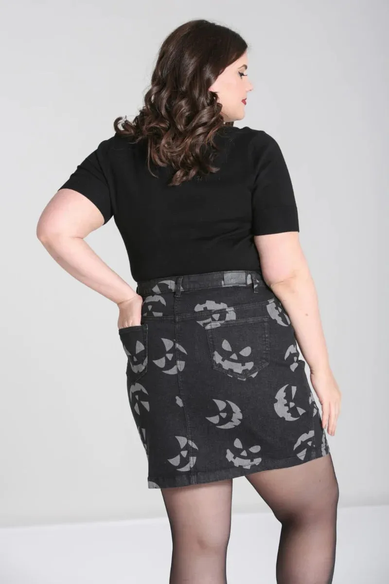Jack O Lantern Denim Mini Skirt