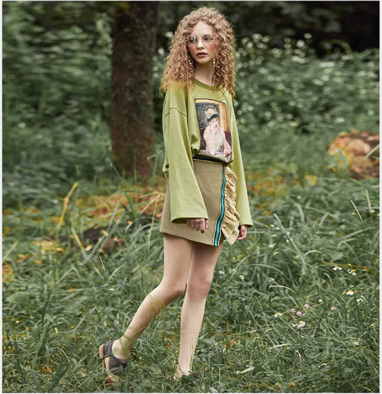 JAM PRINCESS WRAP FRONT MINI SKIRT IN CAMO GREEN