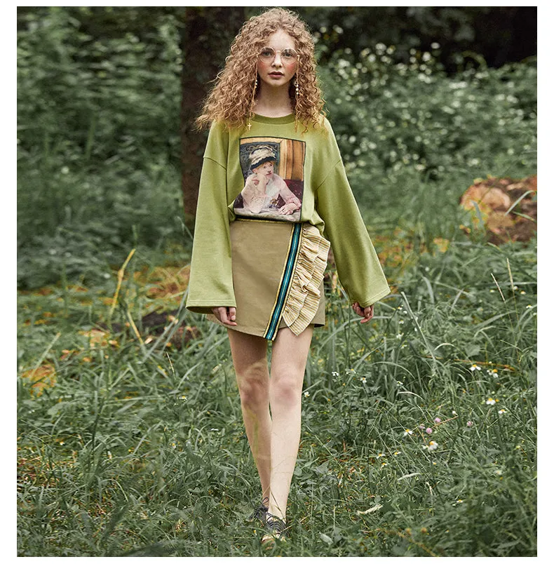 JAM PRINCESS WRAP FRONT MINI SKIRT IN CAMO GREEN