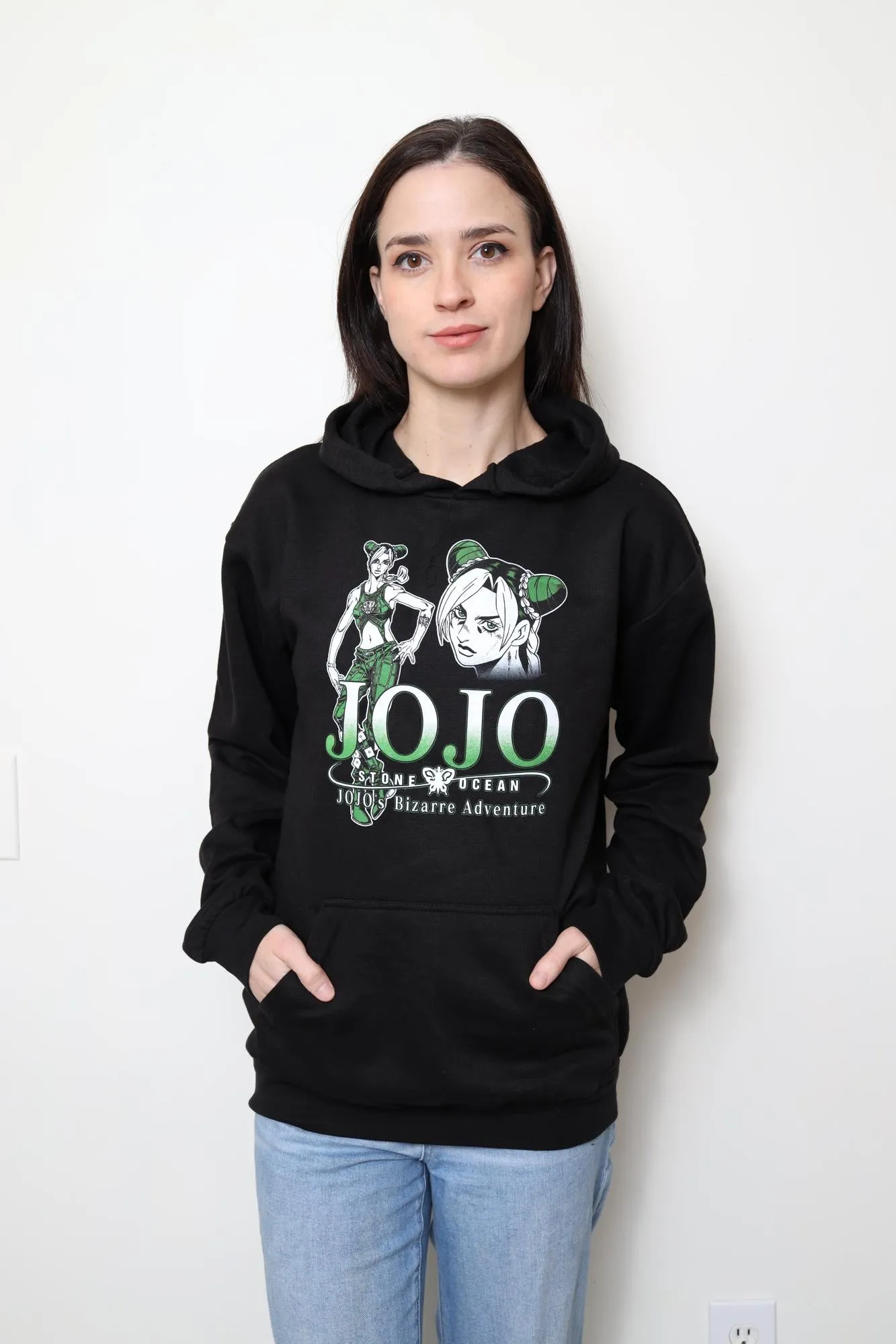 JoJo's Bizarre Adventure Jolyne Cujoh Green & White - Front & Back Print - Licensed Adult Hoodie