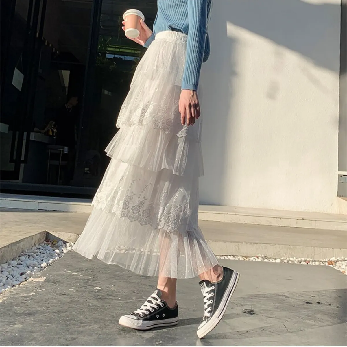 Lace Polka Dot Tulle Skirt