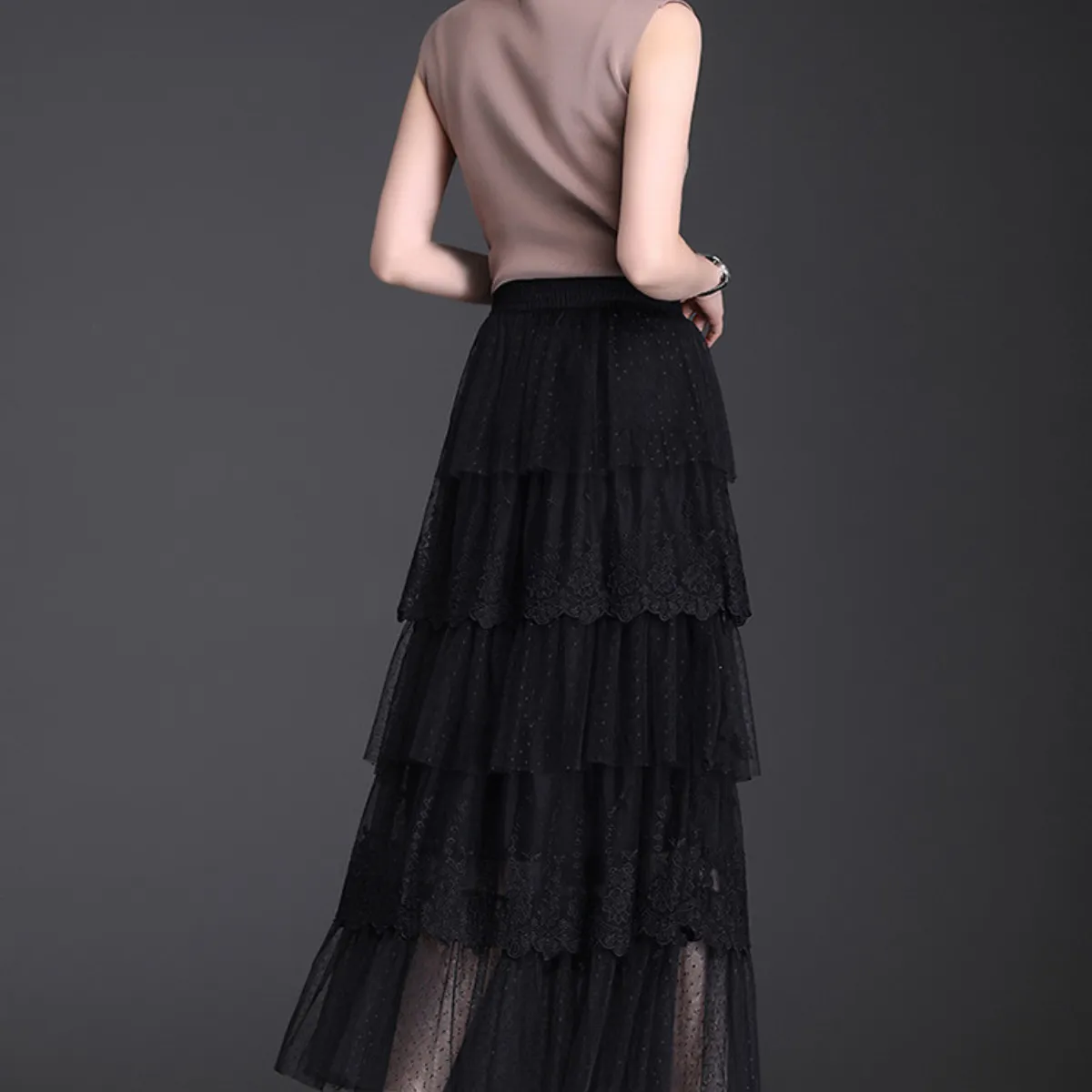 Lace Polka Dot Tulle Skirt