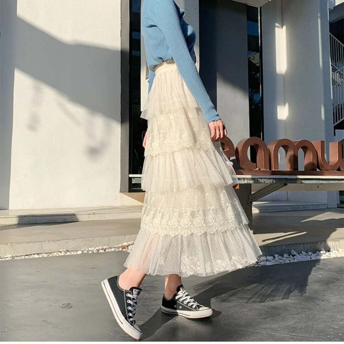 Lace Polka Dot Tulle Skirt