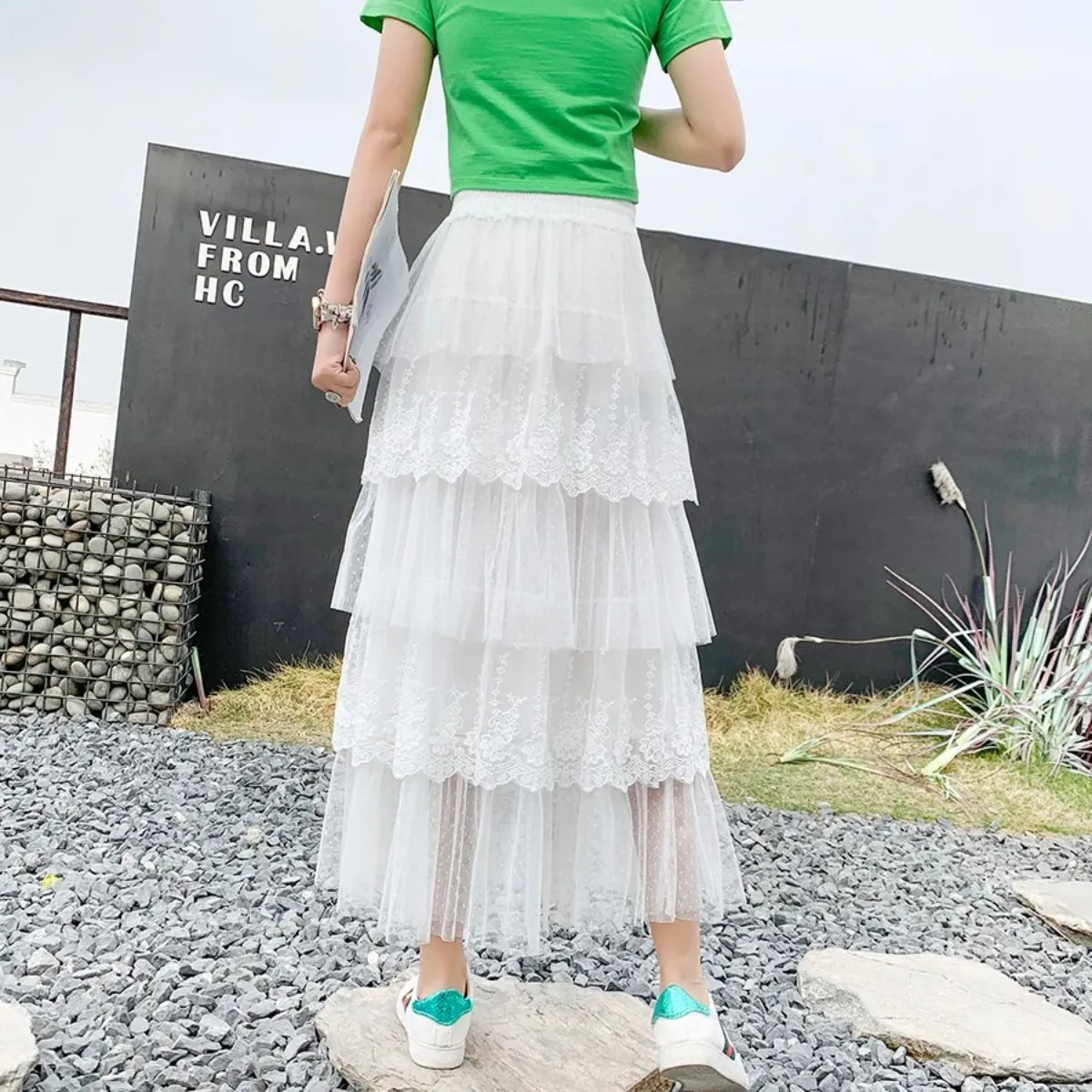 Lace Polka Dot Tulle Skirt