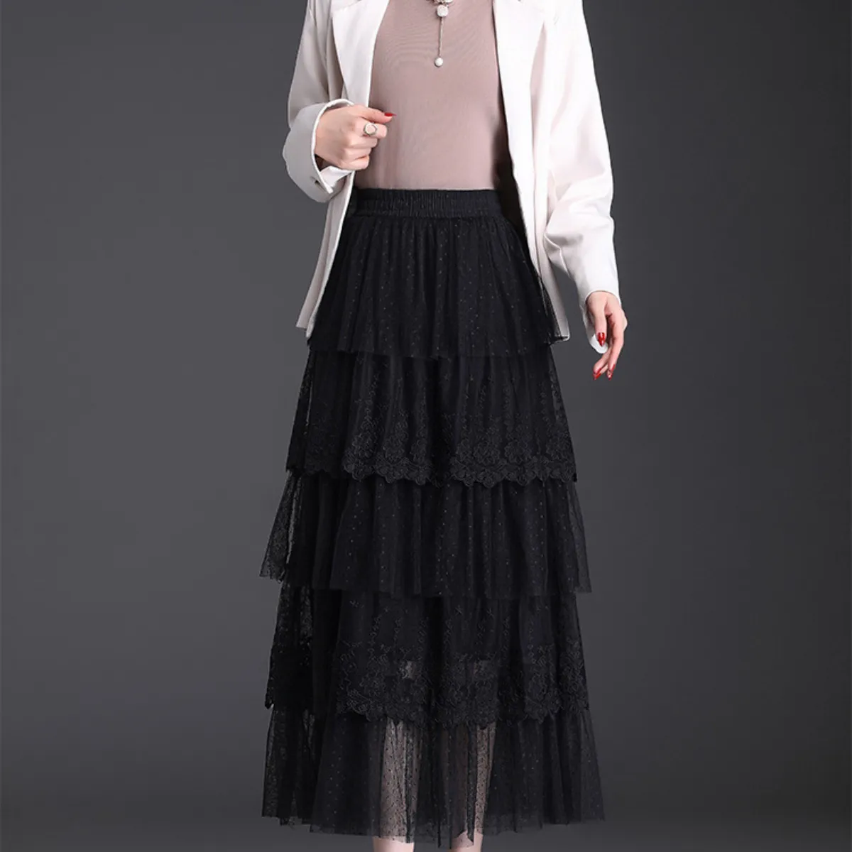 Lace Polka Dot Tulle Skirt