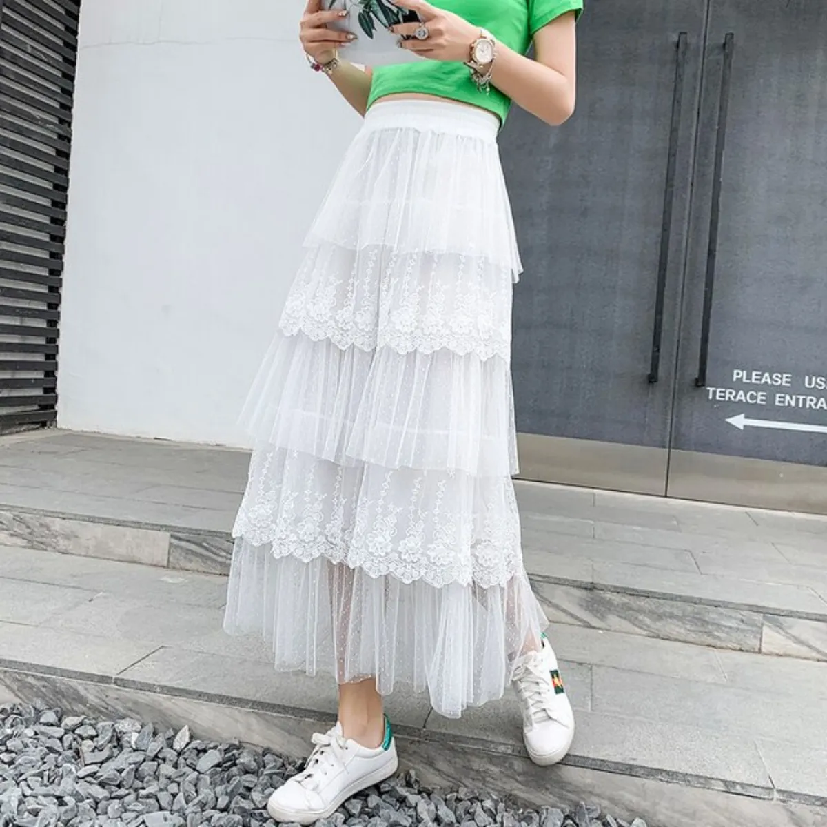 Lace Polka Dot Tulle Skirt
