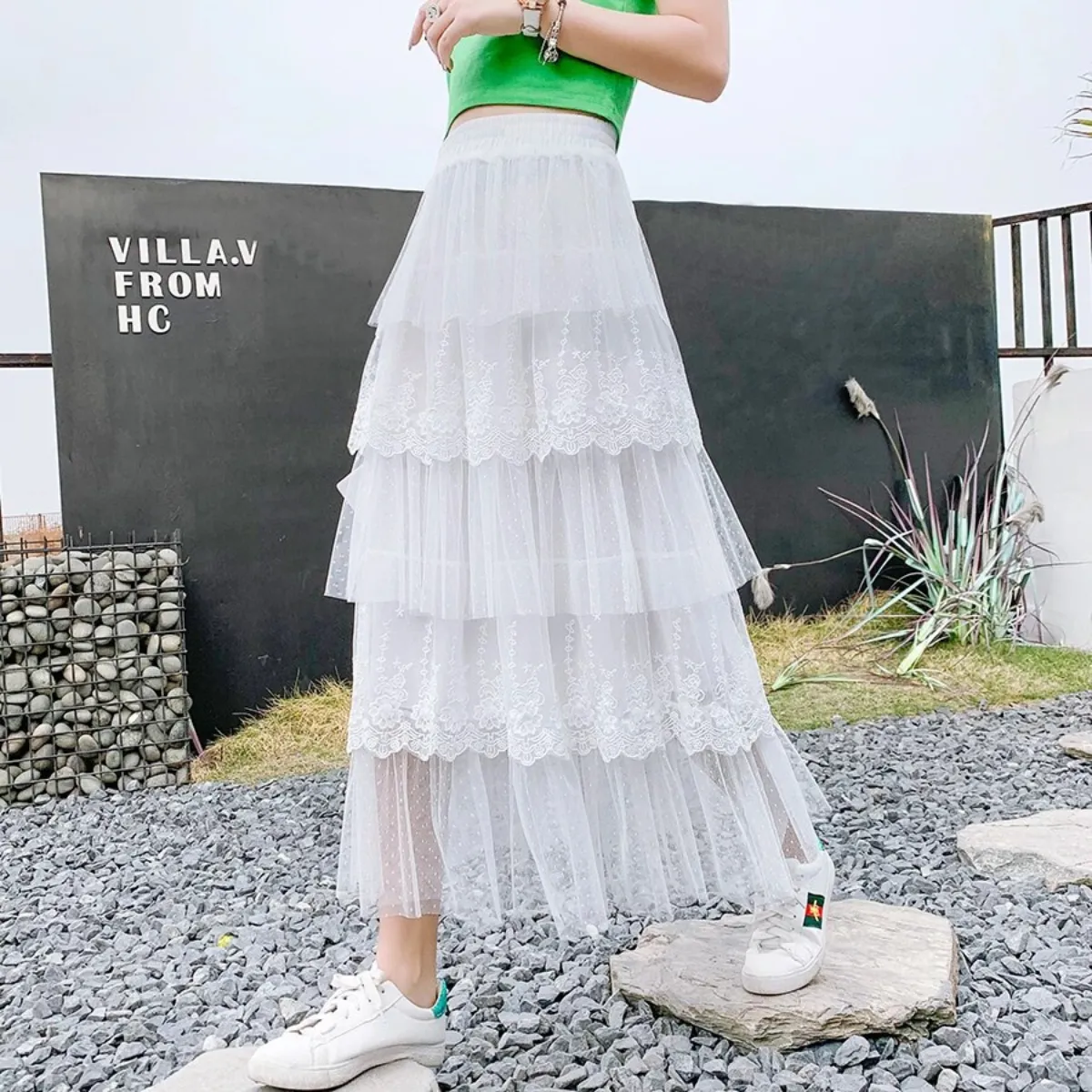 Lace Polka Dot Tulle Skirt