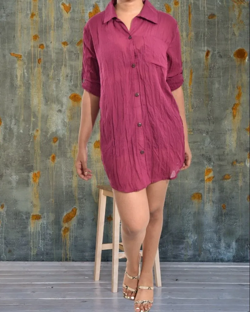 Ladies Maroon Shirt Dress