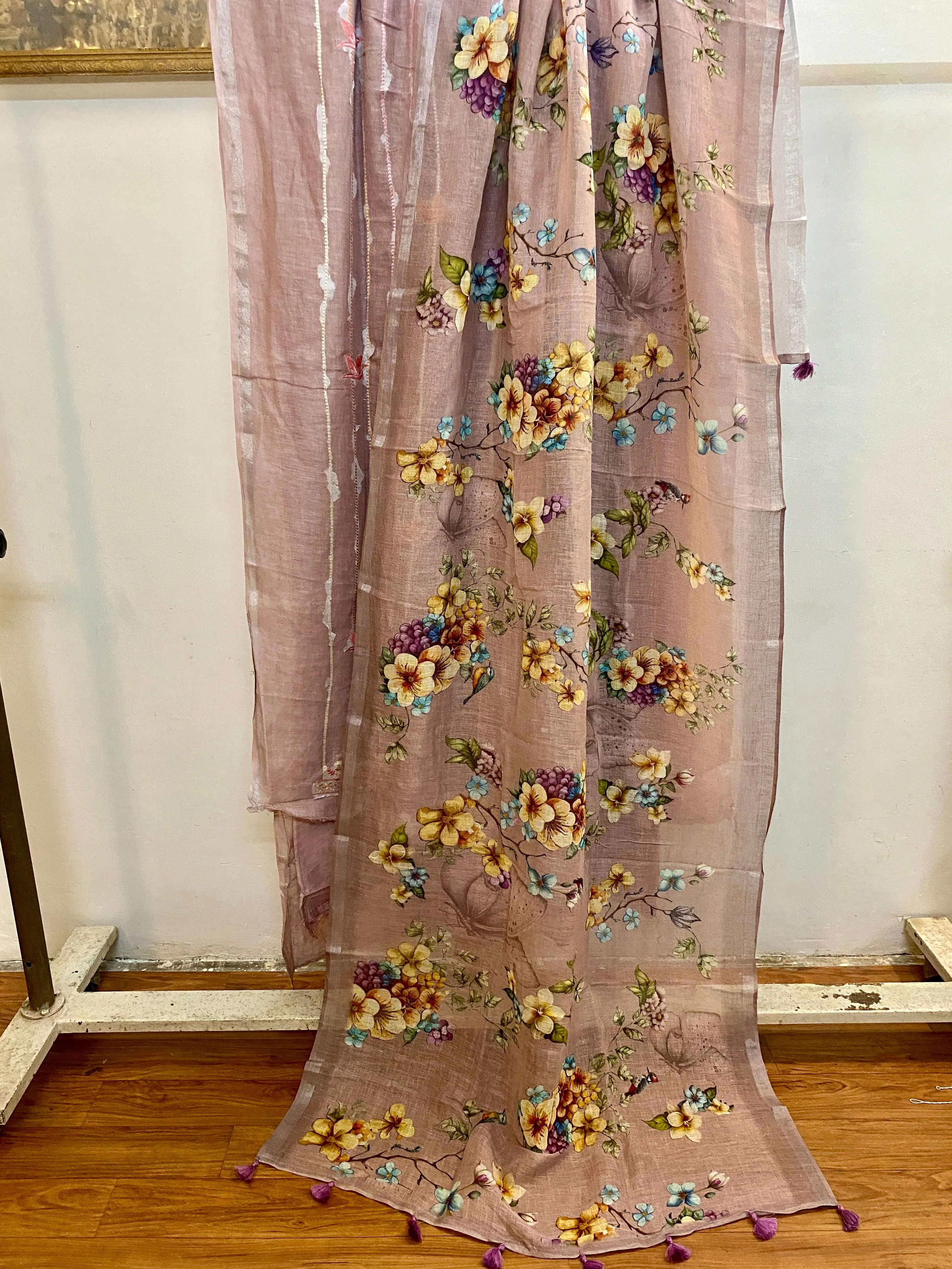 Lavender Pure Linen handloom 3 pcs suit set