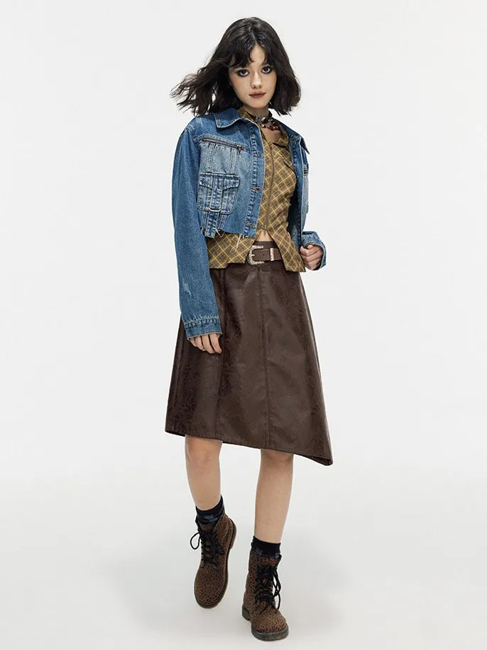 Leather Lace Asymmetry Middle Skirt