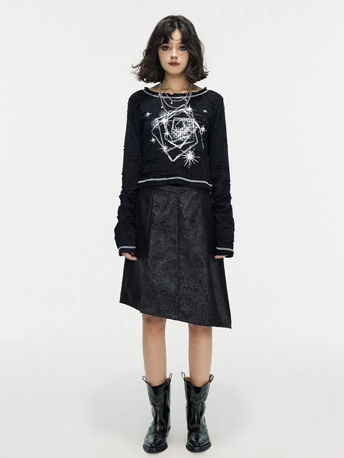 Leather Lace Asymmetry Middle Skirt