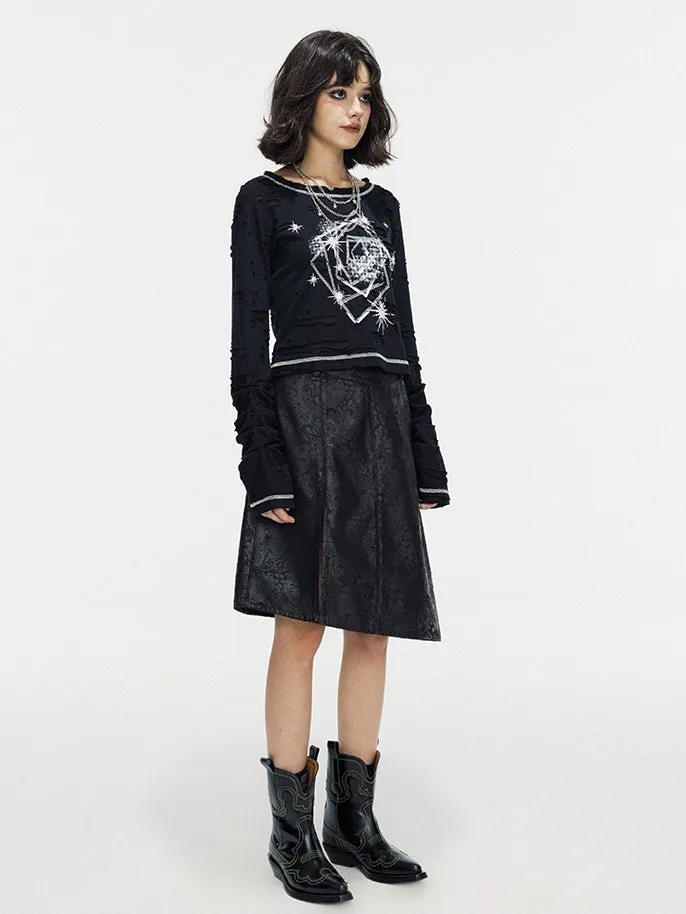 Leather Lace Asymmetry Middle Skirt