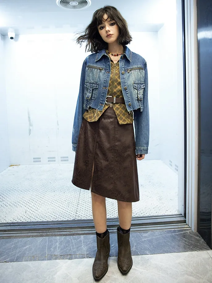 Leather Lace Asymmetry Middle Skirt