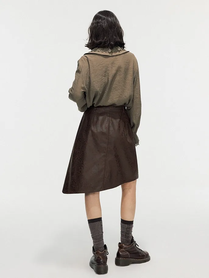 Leather Lace Asymmetry Middle Skirt