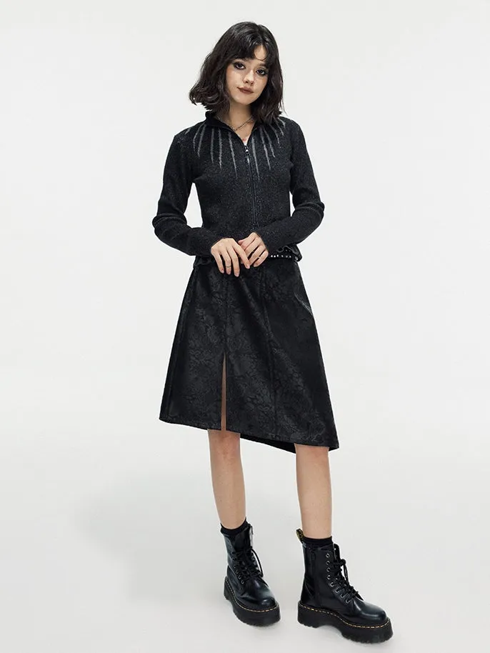 Leather Lace Asymmetry Middle Skirt